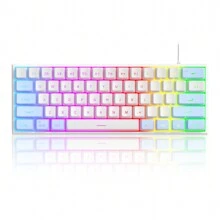 Teclado De Membrana De Computadora De Oficina Portátil Pequeño Con Retroiluminación Rgb De 61 Teclas Y Tamaño Compacto Alámbrico (compatible Con Pc, Portátil Y Jugador) - Azul-blanco