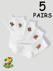 5 đôi tất trẻ em Giáng sinh, dày ấm áp cho bé gái/bé trai, họa tiết người đàn ông bánh gừng, mềm mại thoải mái hợp thời trang làm quà tặng Giáng sinh, mặc ở nhà, ngủ và sử dụng vào mùa thu/đông - Nhiều màu - Xem 8