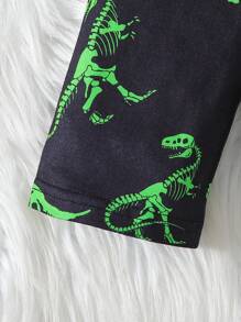 2 件套男童休闲舒适恐龙图案长袖上衣和裤子睡衣套装，春秋季 - 黑色 - 查看 9