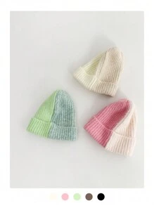 1 件女士冬季针织帽，糖果色拼布，温暖户外风格休闲装，全新设计 - 彩色 - 查看 3