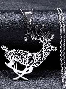 Dây chuyền mặt dây chuyền cây sự sống nai sừng tấm cho phụ nữ vàng bạc màu Giáng sinh tuần lộc rỗng bằng thép không gỉ cho phụ kiện thời trang nữ - vòng cổ - Xem 8