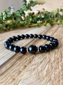 1pc Black Tourmaline Powerful Protection Bracelet Dispelling Negative Energy Beaded Stretch Spiritual Grounding Meditation Jewelry. Unisex