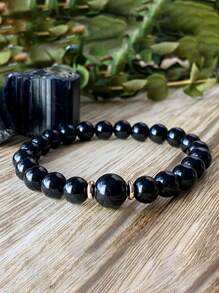 1pc Black Tourmaline Powerful Protection Bracelet Dispelling Negative Energy Beaded Stretch Spiritual Grounding Meditation Jewelry. Unisex
