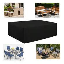 Waterproof Garden Rectangular Furniture Cover - Durable Polyester Oxford Fabric Patio Table And Chair Cover With Tie Backs, UV Protection, Durable Non-Woven, All-Weather Waterproof, Black