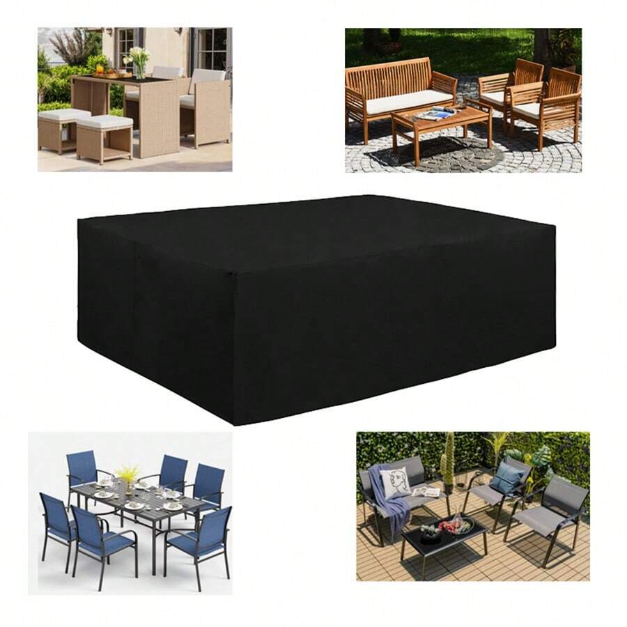 Waterproof Garden Rectangular Furniture Cover - Durable Polyester Oxford Fabric Patio Table And Chair Cover With Tie Backs, UV Protection, Durable Non-Woven, All-Weather Waterproof, Black