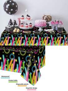 1 pièce Nappe pour table d'anniversaire thème néon lumineux 130 x 220 cm/137 x 274 cm, nappe de décoration de scène de concert d'éclairage nocturne, fournitures de fête