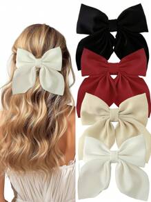 Juego de 2/3/4/5 pinzas para el cabello de colores cortas con lazo para niñas, pasadores de lazo clásicos suaves, diadema de seda vintage con pinza metálica, accesorios elegantes para el cabello, gran regalo para niñas
