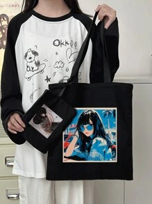 1 件定制秋冬新款加厚灯芯绒单肩手提包，女士休闲大容量轻便实用单肩包，适合日常穿着、购物、旅行、上学、通勤、礼物 - 黑色 - 查看 6