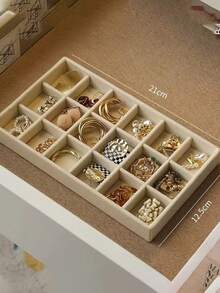 4-In-1 Velvet Jewelry Display Tray, Large Capacity Jewelry Storage Box, Separate Compartment Design, Minimalist Multi-Slot Jewelry Rack, Jewelry Tray, Stackable Drawer-Style Tray, Suitable For Earrings, Necklaces, Bracelets, Anklets, Rings, Hair Clips, Headbands, Etc.,Room Decor - Multicolor - View 17