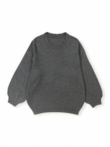 EAVA Fall/Winter Korean Style Minimalist Sweater Round Neck, Elegant Loose Fit Versatile Bell Sleeves Side Slit Pullover Knitwear For Women