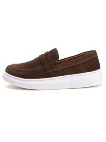 Men's Elegant Loafer Shoes In Lightweight Stitched Leather With Soft Sole + Watch - Rust Brown - View 3