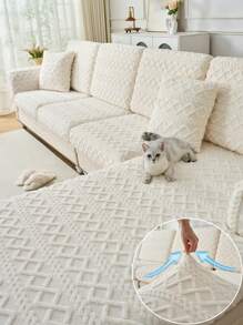 1pc Thick Reversible Plush Sofa Seat Cushion Cover, Modern Simple Style, Soft & Skin-Friendly, Pet-Proof & Anti-Scratch, Suitable For L-Shaped Combination Sofa And 1/2/3/4-Seater Sofa (Sold Individually) - Beige - View 1