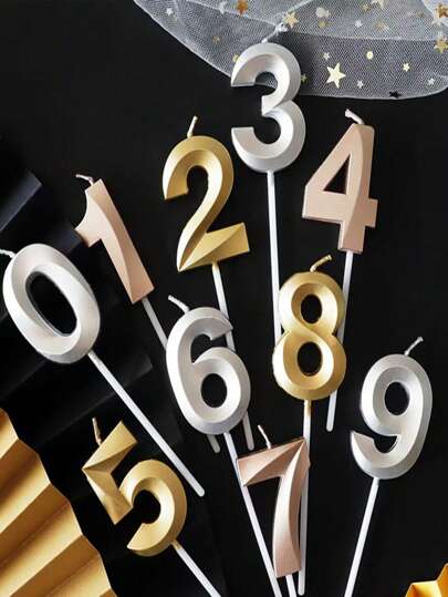 1 vela em formato de diamante, para festa, aniversário, aniversário - vela para decoração de bolo 0-9, topo de bolo de aniversário dourado e champanhe, vela para decoração de festa