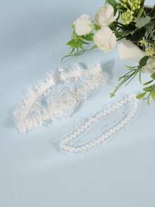 Bộ 2 dây xích đùi ren bướm phong cách cung điện COS màu hồng thanh lịch có đính đá trang trí, dây đeo chân gợi cảm cho cô dâu, phù dâu - trắng - Xem 3