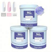 120克丙烯酸粉 - 3色丙烯酸美甲粉，聚合物彩色丙烯酸美甲粉，用于丙烯酸美甲延长雕刻（白色/粉色/透明），丙烯酸按压式美甲片 - 彩色 - 查看 1