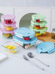 1 pieza Nueva fiambrera aislada de vidrio rosa con accesorios para estudiantes, caja bento con rallador Pyrex, cuchillería y para guardar fruta