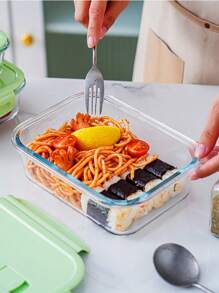 1 pieza Nueva fiambrera aislada de vidrio rosa con accesorios para estudiantes, caja bento con rallador Pyrex, cuchillería y para guardar fruta