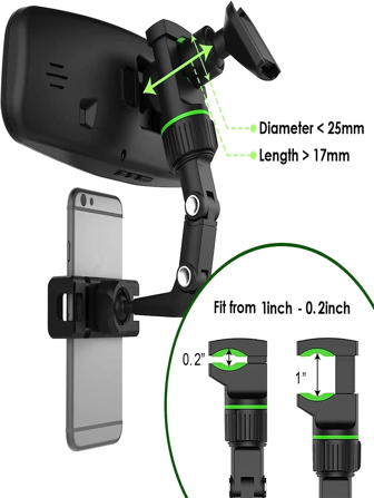 360 Degree Rotatable Universal Car Phone Holder Multifunctional Auto Rearview Mirror Seat Hanging Clip Bracket Cell Phone Holder