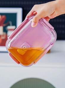 1 pieza Nueva fiambrera aislada de vidrio rosa con accesorios para estudiantes, caja bento con rallador Pyrex, cuchillería y para guardar fruta