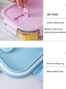 1 pieza Nueva fiambrera aislada de vidrio rosa con accesorios para estudiantes, caja bento con rallador Pyrex, cuchillería y para guardar fruta