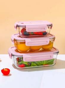 1 pieza Nueva fiambrera aislada de vidrio rosa con accesorios para estudiantes, caja bento con rallador Pyrex, cuchillería y para guardar fruta