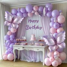 99pcs/115pcs/148pcs Butterfly Balloon Arch Kit 10inch/5inch Macaron Purple Pink Balloons With Purple Butterfly Foil Balloons For Mother's Day Birthday Party Decoration - 99pcs Butterfly Balloon Set - View 2