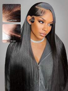 200% Density  Lace Front Wigs Human Hair 30 Inch 13x4 HD Lace Front Wigs Human Hair Pre Plucked Glueless Wigs Human Hair For Women Straight Lace Frontal Wigs Human Hair Natural Color - 黑色 - 查看 6