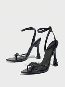 2024 欧美夏季露趾高跟鞋，性感细高跟系带凉鞋女 - 黑色 - 查看 6