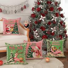 4 vỏ gối nhung hình ông già Noel người tuyết hươu ngày lễ vui vẻ chào mùa đông dễ thương màu hồng xanh lá cây ấm cúng mềm mại trang trí in một mặt 18in * 18in cho phòng khách phòng ngủ trang trí giường sofa không có ruột gối - màu xanh lá - Xem 3