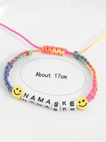 Pulsera personalizada de hilo colorido con cuentas lindas y cuentas con letras, se puede personalizar con nombre, lema, ubicación, fecha - adecuado para cumpleaños, San Valentín, celebración de aniversario, regalo para parejas, mejores amigos, amistad