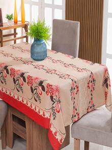Linen Tablecloth 1.50m X 1.40m 4 Places Printed - Flores Vermelha - View 1