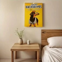 1pc Cheeky Dachshunds - Lịch treo tường 2025, Lịch treo tường cho chó vui nhộn, Poster bìa album ảnh chó Lịch trang trí nghệ thuật treo tường cho văn phòng tại nhà Quà tặng Giáng sinh năm mới cho người yêu chó - Màu vàng - Xem 3