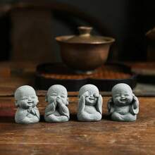 1 szt. Ręcznie robiona żywica Zen Smile Buddha Statue, idealna ozdoba, abstrakcyjna miniaturowa statua Buddy do ogrodu wewnętrznego, Bonsai Rockery Courtyard i Home Office Cicha dekoracja medytacji