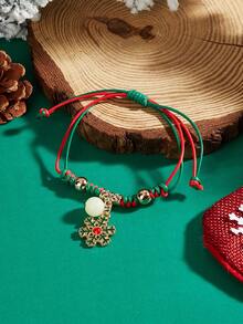 1 件发光圣诞编织手链，带有圣诞老人和雪花设计，是送给朋友礼物的时尚配饰，节日 - 彩色 - 查看 6