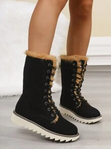 New Fashion Thick Bottom Waterproof Insulated Retro Winter Snow Boots With Anti-Slip Soft Sole - Black - View 1