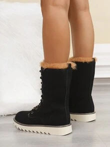 New Fashion Thick Bottom Waterproof Insulated Retro Winter Snow Boots With Anti-Slip Soft Sole - Black - View 3