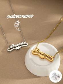 1 件定制双层铭牌项链，个性化不锈钢心形吊坠，定制铭牌项链，送给妈妈的个性化礼物，圣诞节礼物，母亲节礼物，情人节礼物 - 銀色 - 查看 1