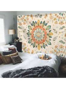 1pc Bohemian Mandala & Leaf Pattern Printed Wall Tapestry, Home Decor, Modern Polyester Square Decorative Hanging Tapestry Suitable For Living Room & Bedroom, Room Decor, Flags For Room, Tapestry - Multicolor - View 7