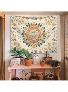 1pc Bohemian Mandala & Leaf Pattern Printed Wall Tapestry, Home Decor, Modern Polyester Square Decorative Hanging Tapestry Suitable For Living Room & Bedroom, Room Decor, Flags For Room, Tapestry - Multicolor - View 5