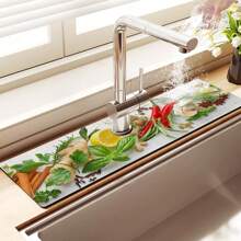 1 件调味图案，多尺寸水龙头排水垫，厨房水龙头排水垫，防滑硅藻土橡胶材料 - 彩色 - 查看 1