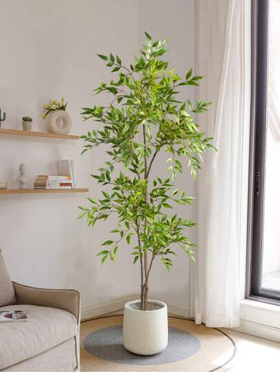 75-140 cm Árvore Nandina Artificial Bambu Falso Grandes Plantas de Ficus Falso Folhas de Banyan de Plástico Verde Tropical Paisagismo ao Ar Livre para Decoração de Ano Novo, Dia dos Namorados, Presente