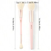 2 件套双头轮廓化妆刷 - 斜角粉刷和遮瑕刷 - 优质奢华刷毛，可完美涂抹液体、乳霜和粉末 - 粉色 - 查看 8