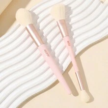 2 件套双头轮廓化妆刷 - 斜角粉刷和遮瑕刷 - 优质奢华刷毛，可完美涂抹液体、乳霜和粉末 - 粉色 - 查看 2