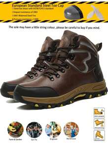 女士防水防刺穿工作运动鞋男士坚不可摧安全鞋轻便安全靴棕色徒步男式钢头工作靴 - 棕色 - 查看 3