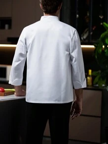 长袖厨师服，秋冬季，白色法式领，耐穿，可水洗，抗起球，亲肤面料，不褪色，防缩水，适用于酒店、餐厅、面包店、咖啡馆、厨房、食堂、餐饮后厨等场所，男女通用款，女士长袖工作服，女士长袖厨师服，男士长袖工作服，春秋冬季长袖厨师服，白色长袖厨师服，男士长袖厨师服 - 白色 - 查看 3