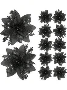 5 pièces de fleurs de Noël artificielles scintillantes, ornements d'arbre de Noël Joyeux Noël, fleurs de Noël artificielles, décoration du Nouvel An heureux, Noël