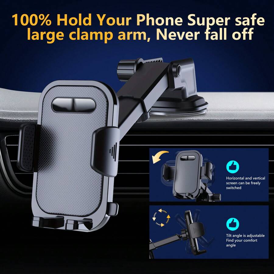 Phone Holder For Car Dashboard, Adjustable In Vertical And Horizontal