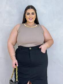 Slim And Plus Size Ribbed Tank Top - 米色 - 查看 2