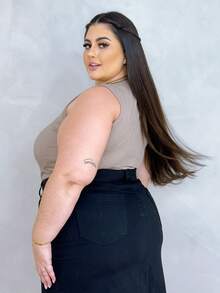 Slim And Plus Size Ribbed Tank Top - 米色 - 查看 4