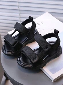 1 双儿童夏季凉鞋，幼儿男童黑色软底沙滩鞋